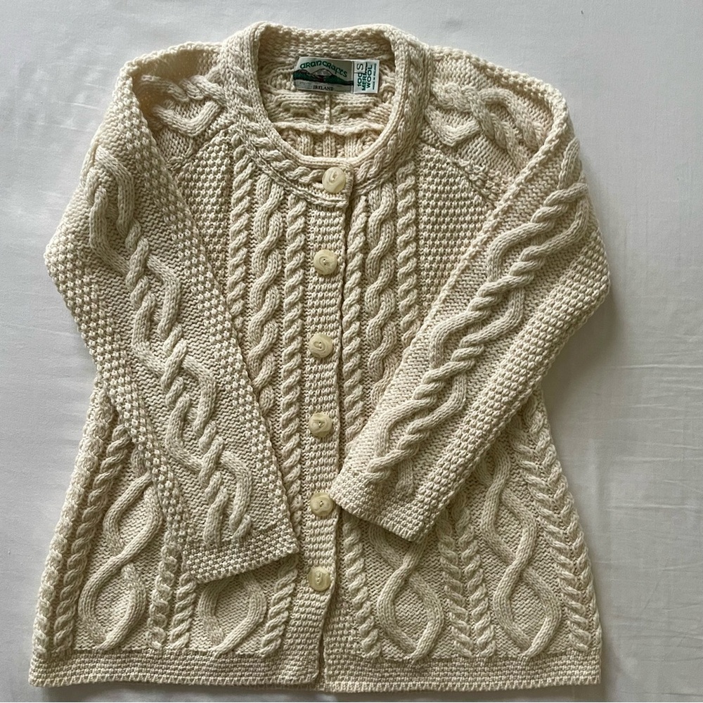 Aran Crafts Cream Cable Knit Button-Front Cardigan